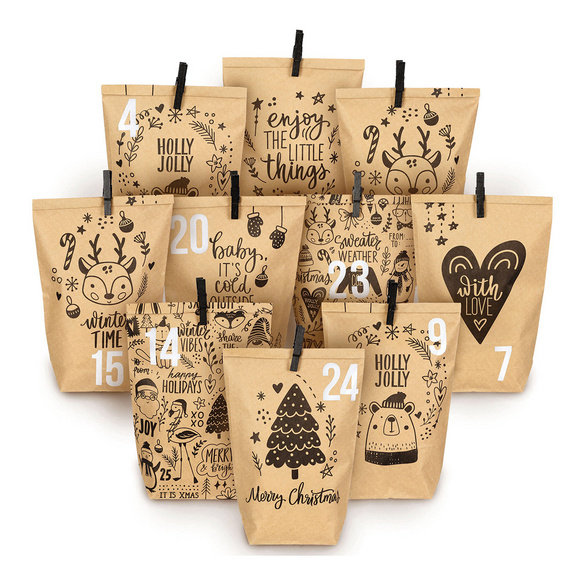 Calendrier de l'Avent avec des motifs pour enfants, à remplir soi-même