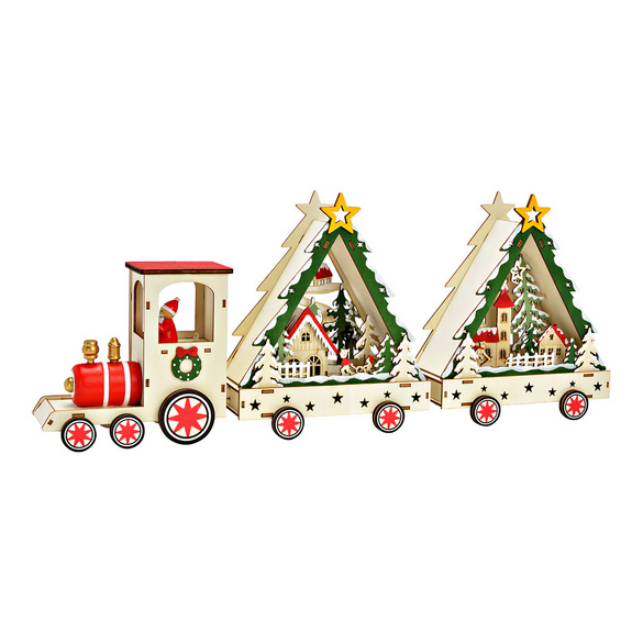Train LED « Scène d'hiver » avec minuterie, en bois – Wurm