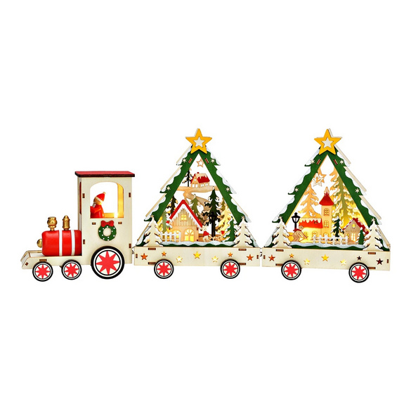 Train LED « Scène d'hiver » avec minuterie, en bois – Wurm