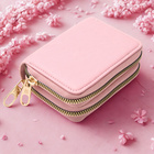 Porte-monnaie double zip, vieux rose
