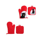 Tablier de cuisine + gant de four + manique avec motif de chat, set de 3 pièces