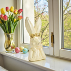 Tête de lapin déco avec collier de fleurs en poly Blanc