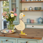 Figurine décorative Canard avec nœud en textile/bois Beige