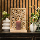 Photophore "Fleurs" en bois de manguier et verre