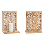 Photophore "Fleurs" en bois de manguier et verre