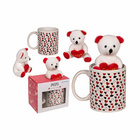 Tasse avec petit cœur & ourson en peluche dans une boîte cadeau