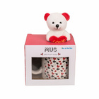 Tasse avec petit cœur & ourson en peluche dans une boîte cadeau