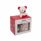 Tasse avec petit cœur & ourson en peluche dans une boîte cadeau