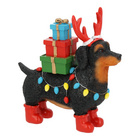 Figurine de Noël représentant un teckel avec un cadeau, en poly