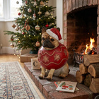 Figurine de Noël représentant un bouledogue français en forme de boule de Noël