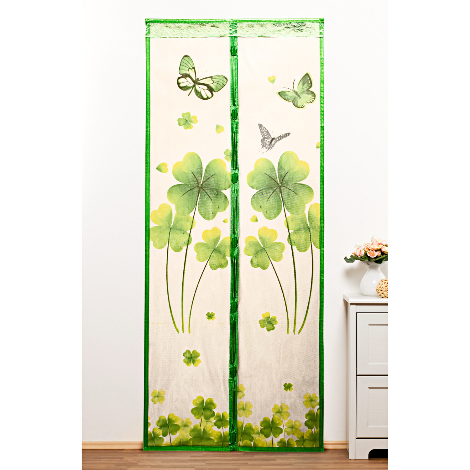 Rideau-moustiquaire, trèfle à quatre feuilles pour porte avec aimants, 100 x 220 cm