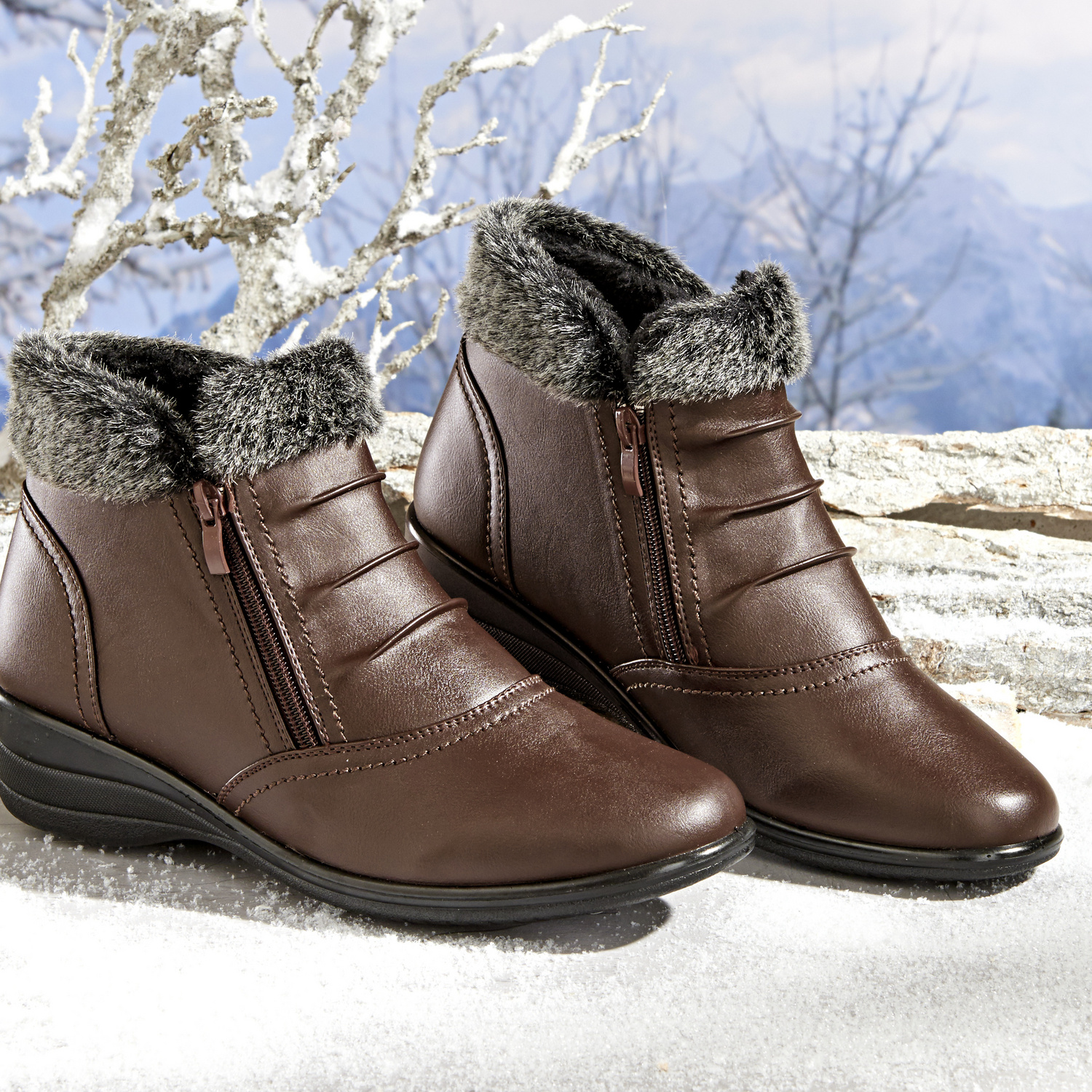 Bottines fourrées marron