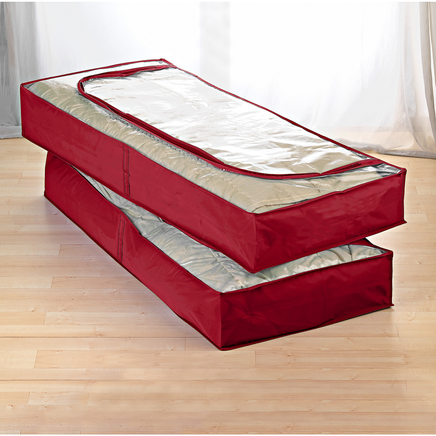 Lot de 2 housses dessous de lit antimite, rouge