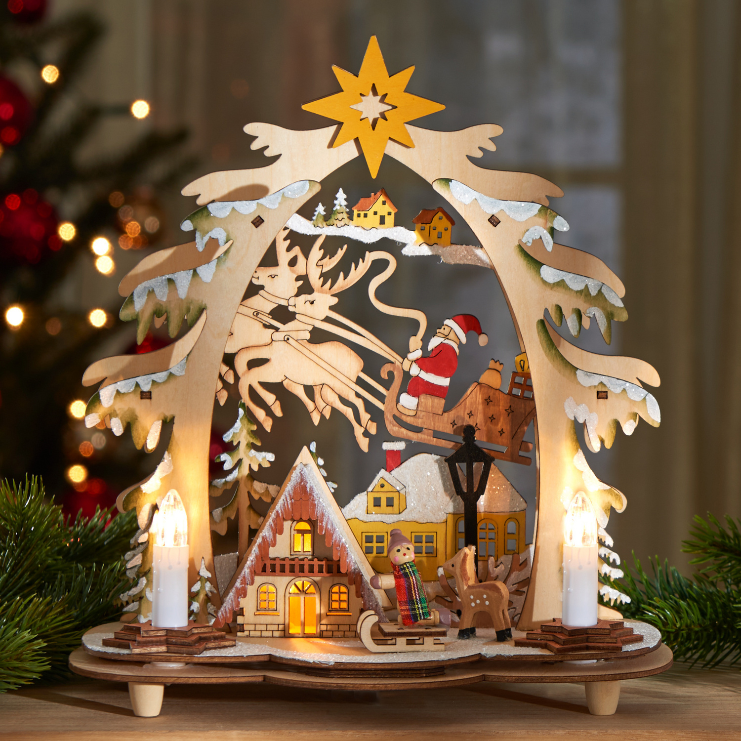 Décoration en bois à LED Étoile