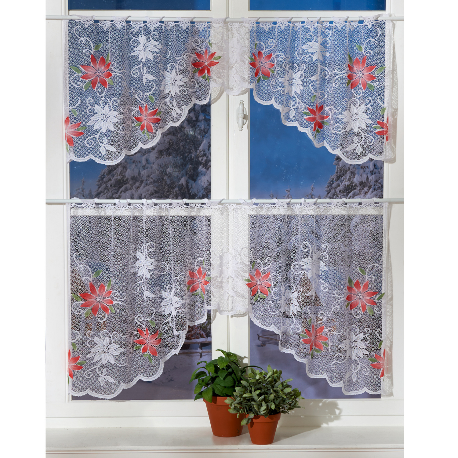 Rideau Brise-bise Noël Motif Rennes 45x120 Cm - Polyester, Passants, Déco Moderne Pour Cuisine Ou Salon