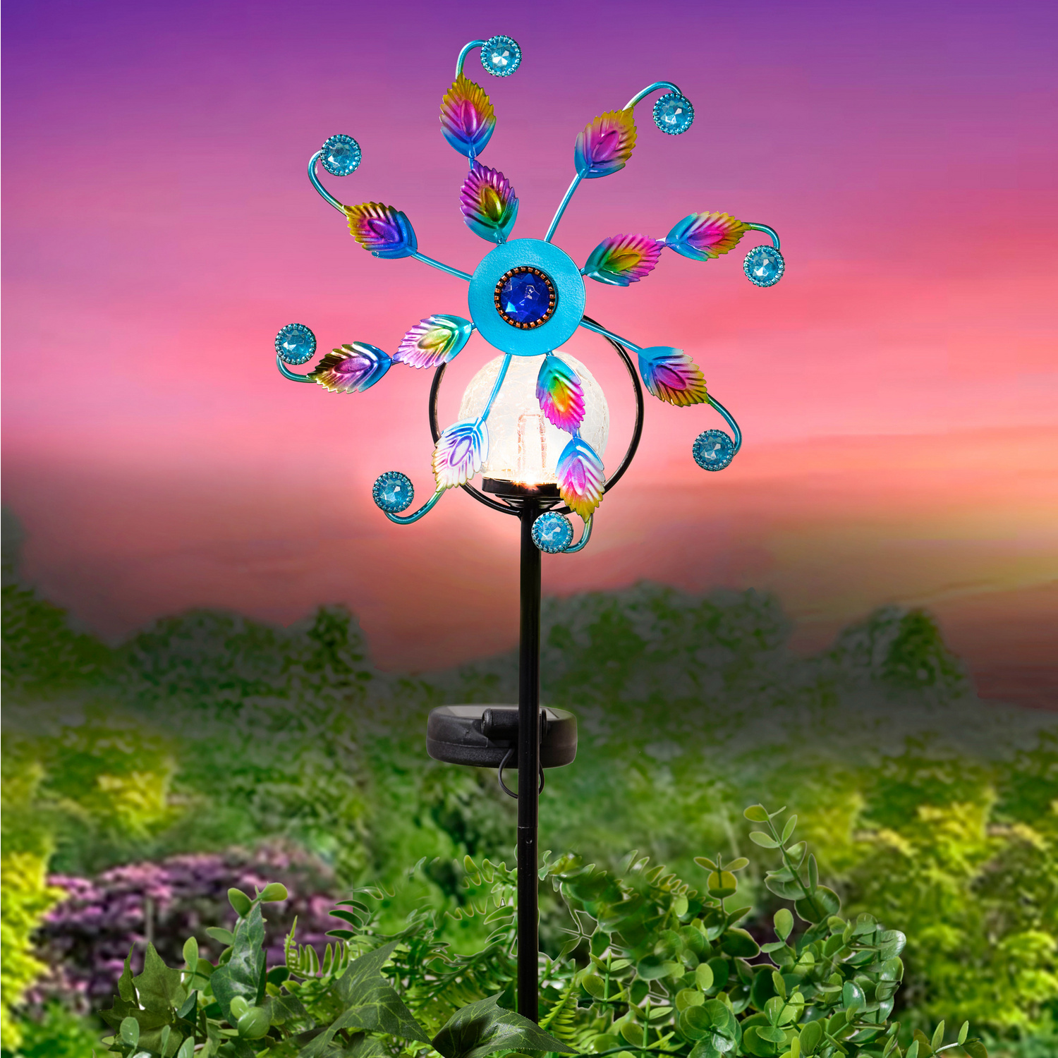 Carillon éolien paon avec éclairage solaire